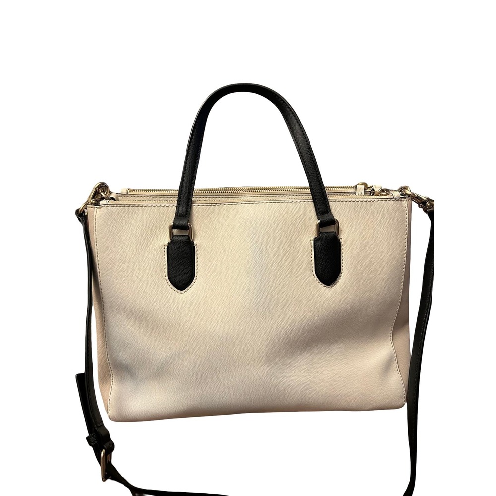 Kate Spade New York Saffiano Leather Satchel Crossbody Cream Black WKRU2486